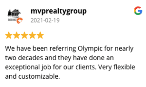 A 5 star review from a happy customer who would refer Olympic Moving & Storage services to others!