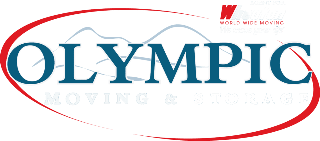 Olympic Moving & Storage logo: A sleek and modern design featuring the words "Olympic Moving and Storage" in bold, with a distinctive blue, red, and white color scheme.
